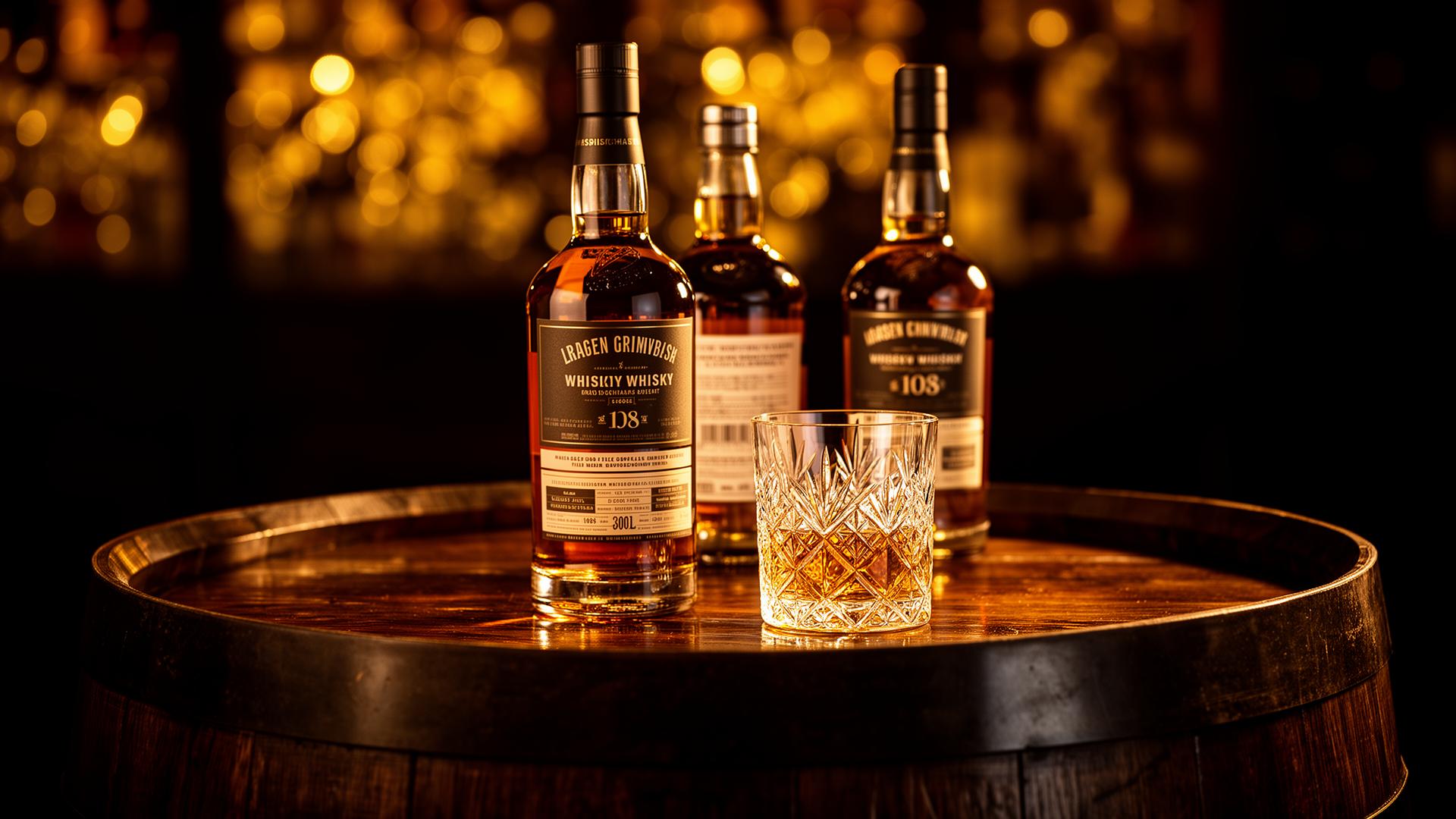 Premium whisky on oak barrel